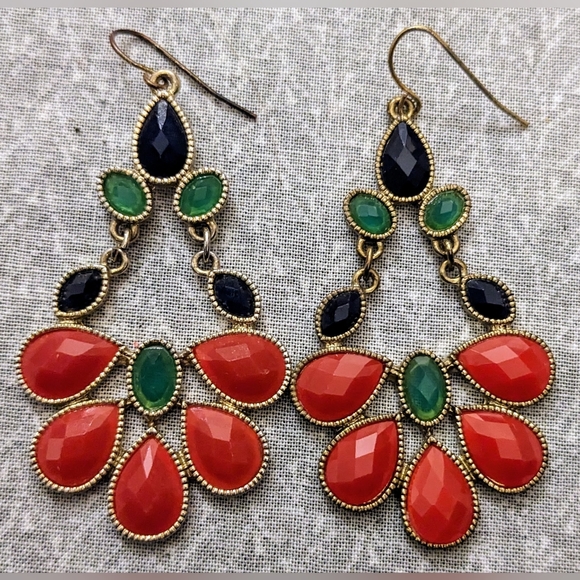 Francesca's Collection Red, Green, and Black Chandelier Style Earrings - Picture 4 of 4